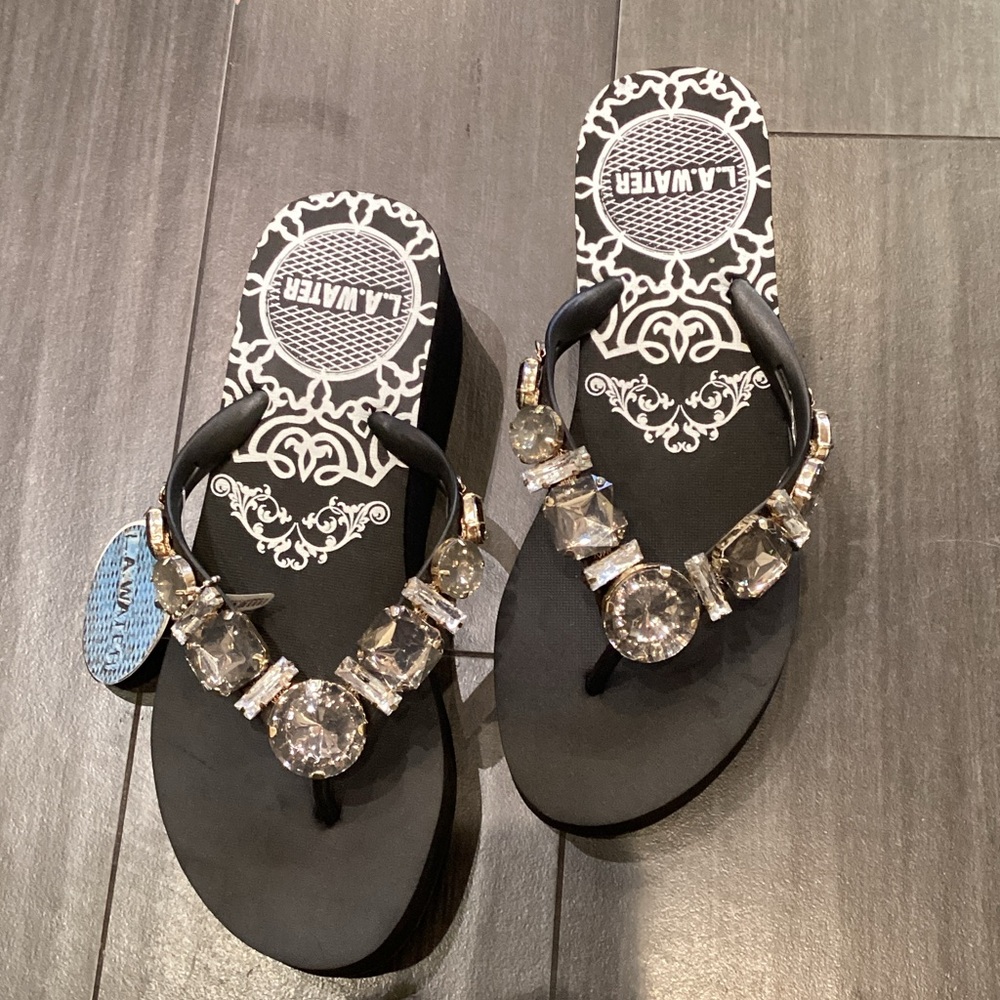 L'Amour Black Embellished Women's Sandals Made In Italy